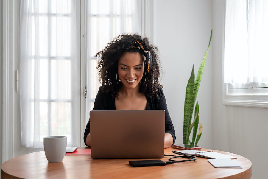 Woman at computer work from home