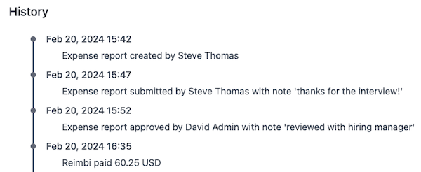 Screenshot of Reimbi audit history
